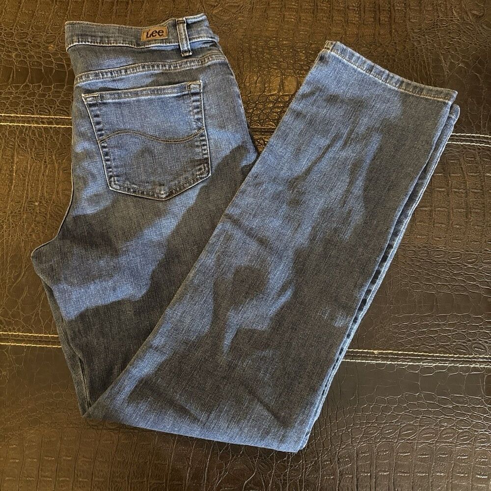 Lee Womens Relaxed Fit Straight Leg Mid Rise Blue Jeans Denim 12 Long